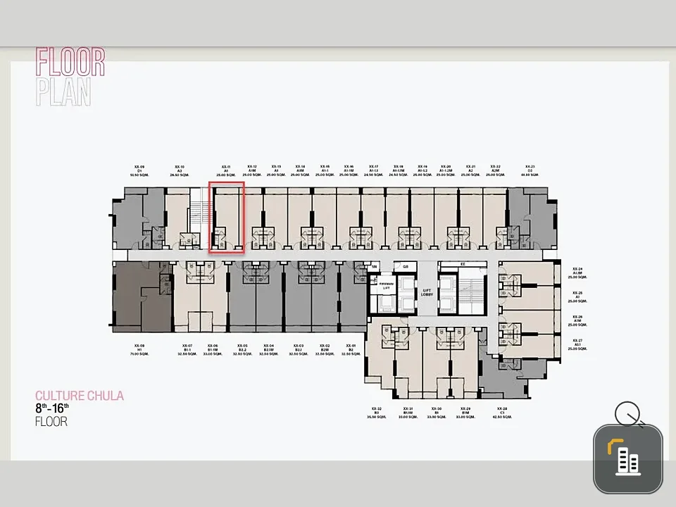 Selling down payment for Culture Chula, 11th floor here is comparable to the 15th-16th floors of other condos. The room position on one side is not co