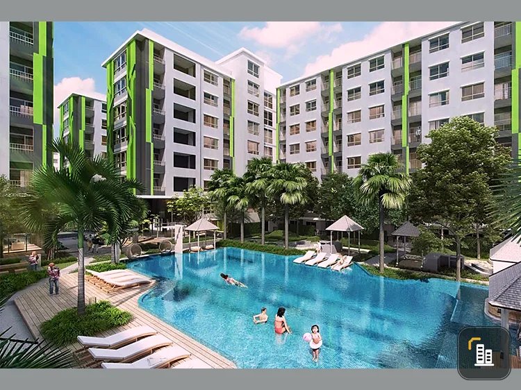 For rent: Grene Donmuang-Songprapha, swimming pool view, super chill atmosphere, fresh breeze all day, just turn on the fan and you're good to go. Don