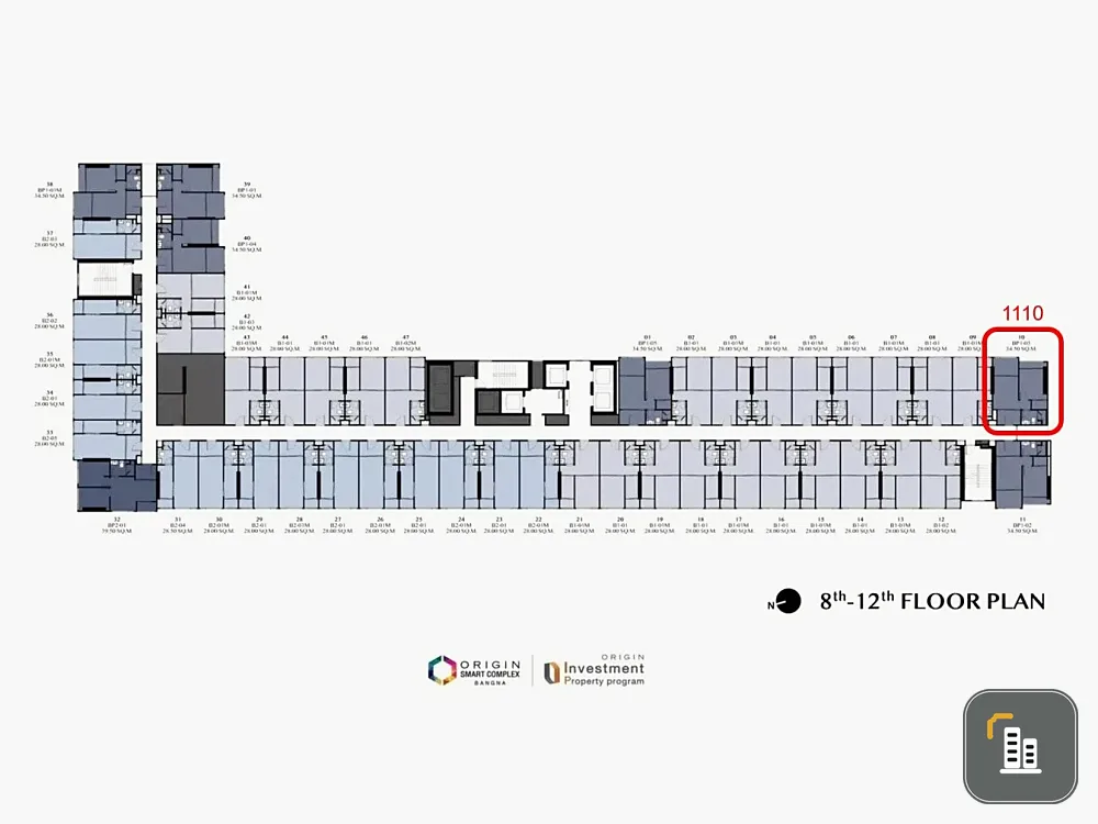 Down payment sale for Origin Place Bangna, corner room, not crowded, 11th floor, good location, complete facilities, reserve now.