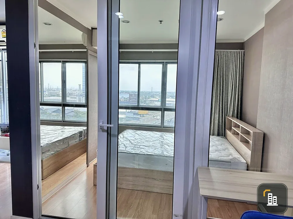 For sale or rent: Lumpini Mega City Bangna, 15th floor, corner room, partitioned room, fully furnished, nice to live in, reserve now.