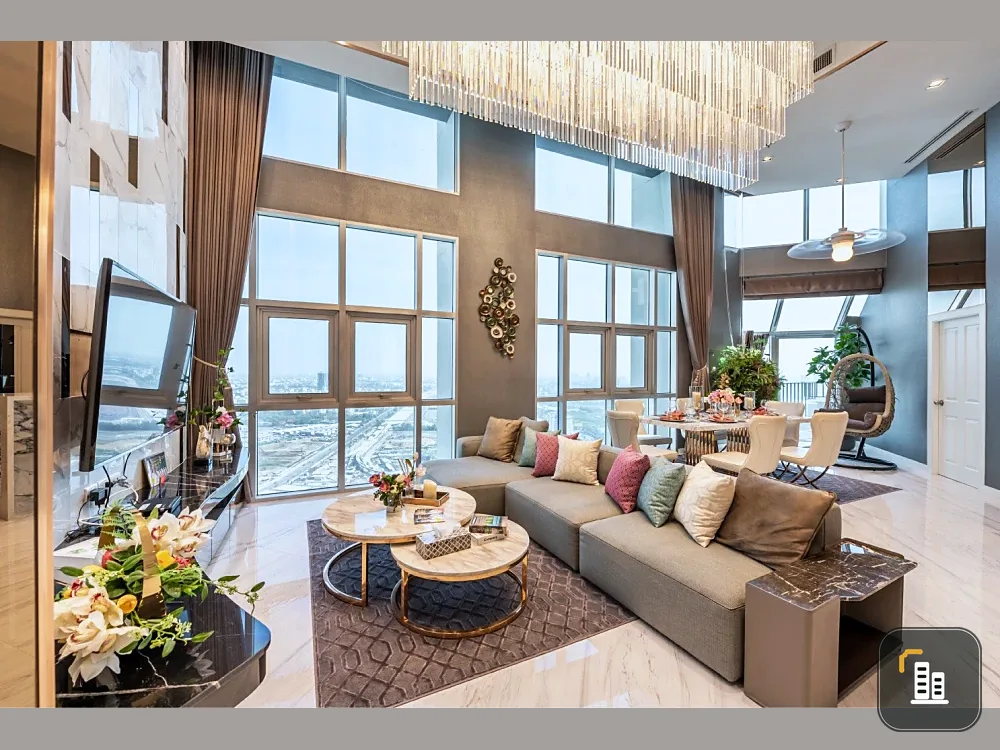 Belle Grand Rama 9 LUXURY PENTHOUSE for sale, high floor, wide city view, high-end decoration, ready to move in.