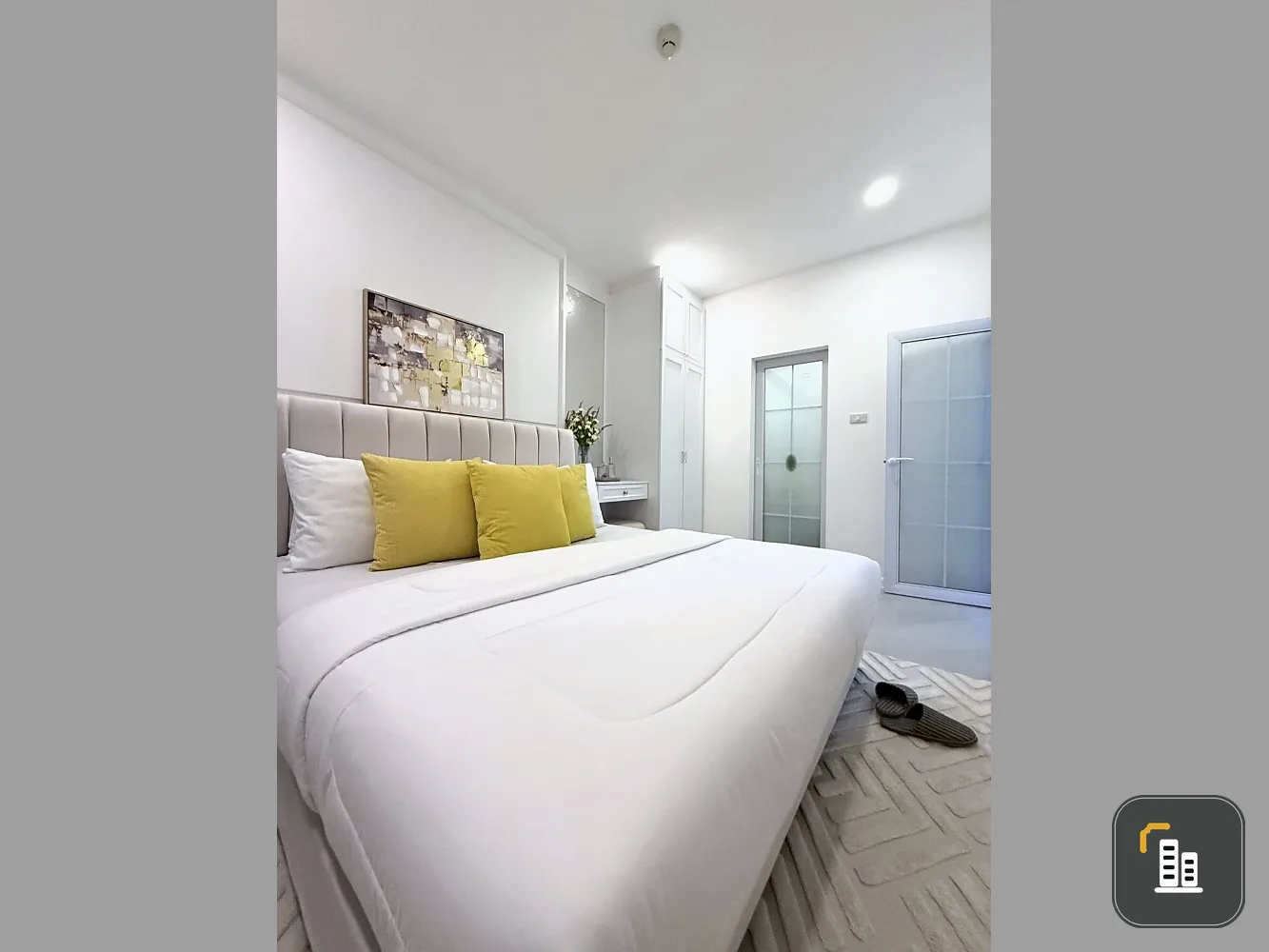 CC Condominium 1 for sale. Fully furnished with built-in furniture and appliances. Clean white decor, very comfortable and inviting.
