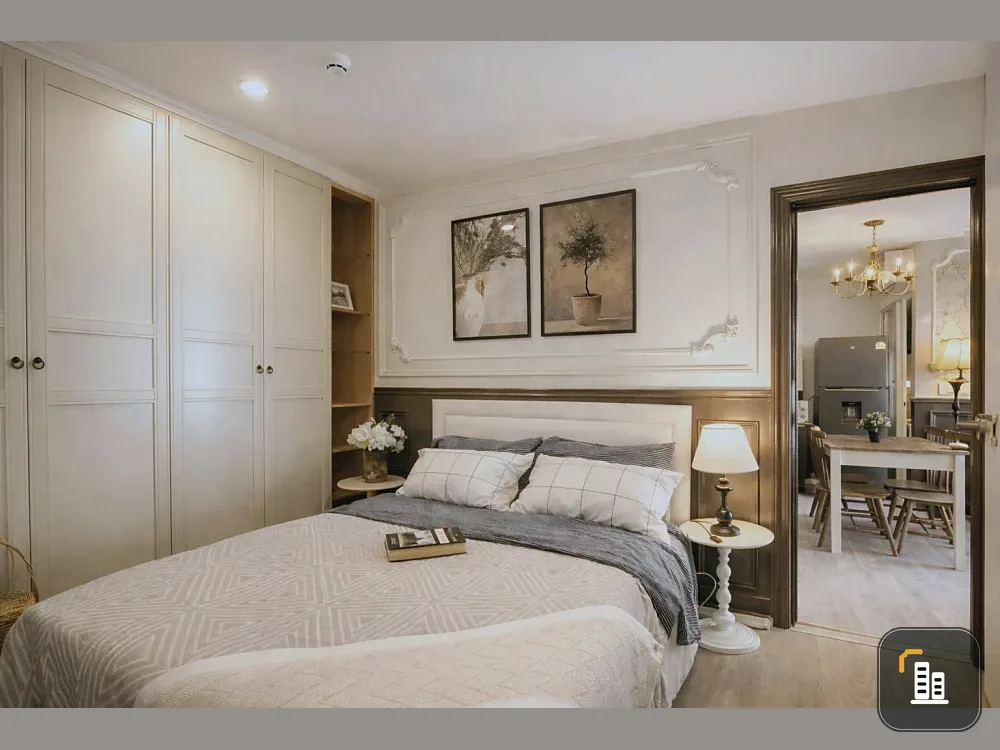 For rent: Regent Home Bangna, 2 bedrooms, 2 bathrooms, Building A, corner unit, Chao Phraya River view, fully furnished, ready to move in.