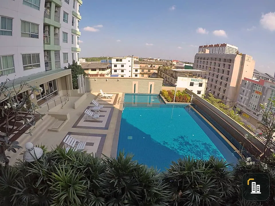 Sale/Rent Lumpini Ville Bangkhae Condo, beautiful light, pool view, white tone, wooden floor looks the best.