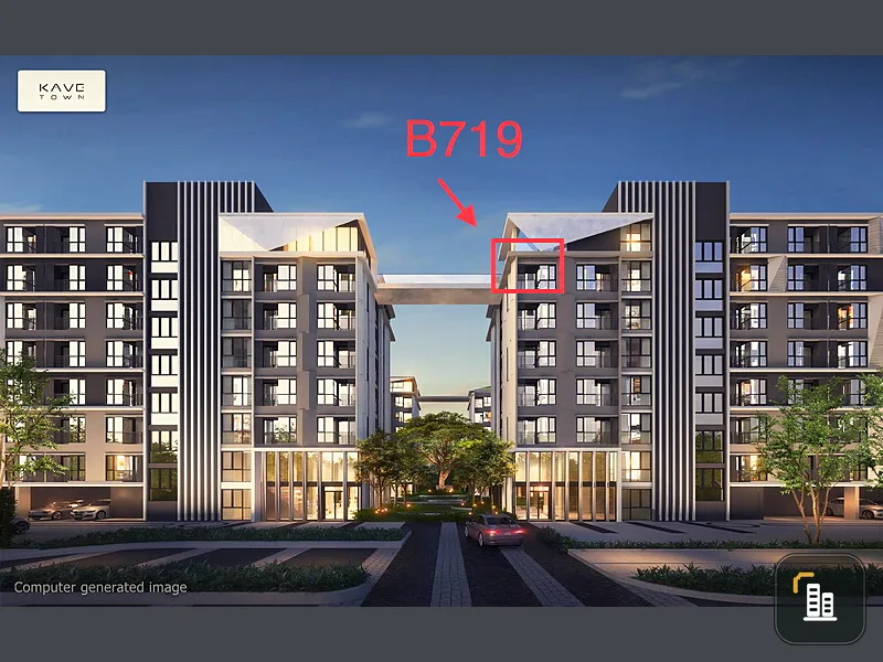Sale down payment, corner room, top floor, Kave Town Space, beautiful room, good view, good price, quick sale.
