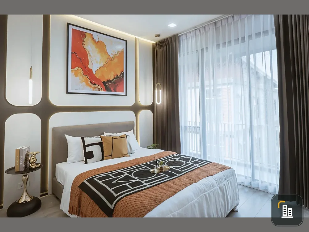 Selling Brown Condo Ratchada 32, corner unit, 2 bedrooms, city view, ceiling speakers with Bluetooth sound system. Book now!