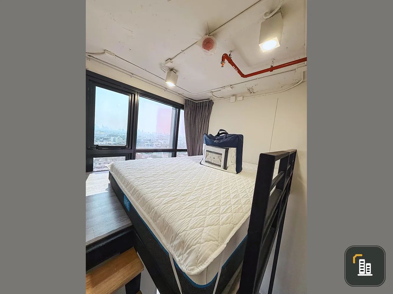 Available for immediate rental: The Line Sukhumvit 101, mezzanine duplex, maximizing space both inside and out, 16th floor, stunning river view. Book