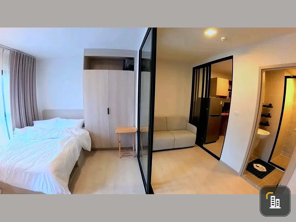 For rent: Dcondo Shine Rangsit. The room is clearly partitioned, has a swimming pool view, and comes fully furnished with all appliances and amenities