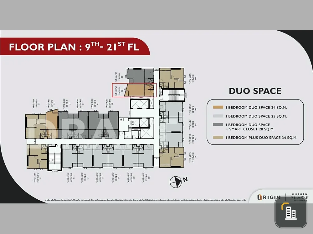 Selling down payment for Origin Place Phetkasem. Prime location, high ceilings (4.2 meters), spacious and comfortable like home. This building is priv