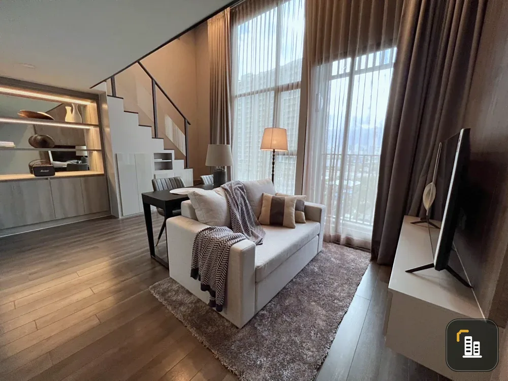 Luxury High-Ceiling Condo for RENT - 40 sq.m. Total Space (Including Upper Loft), 10th Floor, Highly Desirable "Wide-Unit" Layout, Fully Equipped with