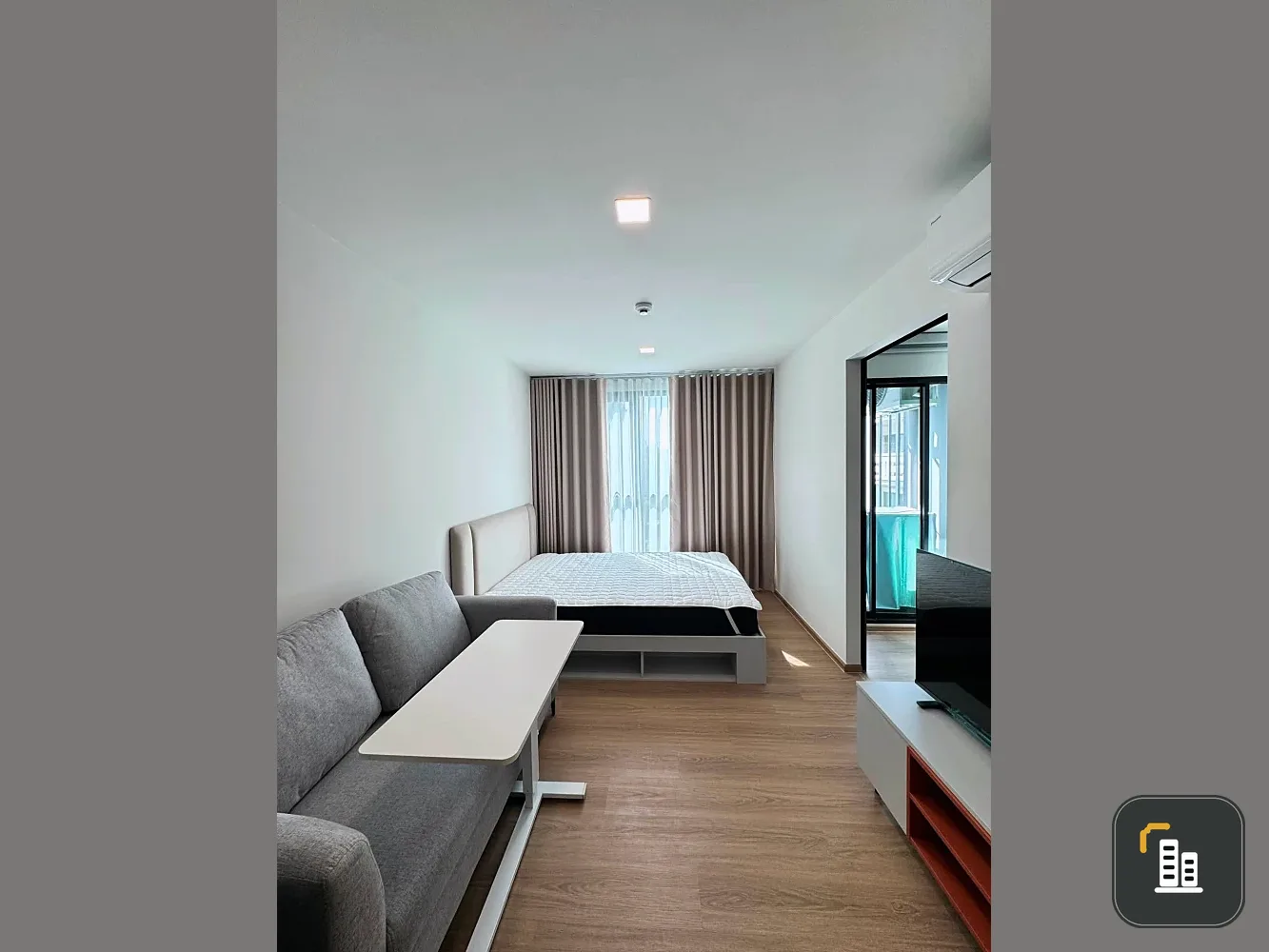 Studio room for rent at Kave Luminous Bangmod, 5th floor, exterior view, not too hot from morning sun, fully furnished with appliances, ready to move