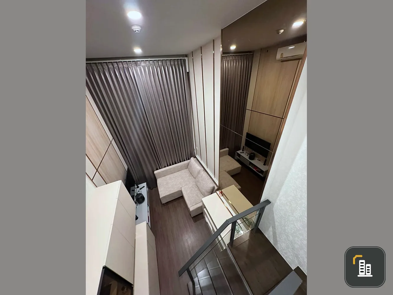 For rent: Knightsbridge Space Rama 9, 4.20 meter high ceiling, 2 large bedrooms, beautiful view in the heart of Rama 9. Reservation required.