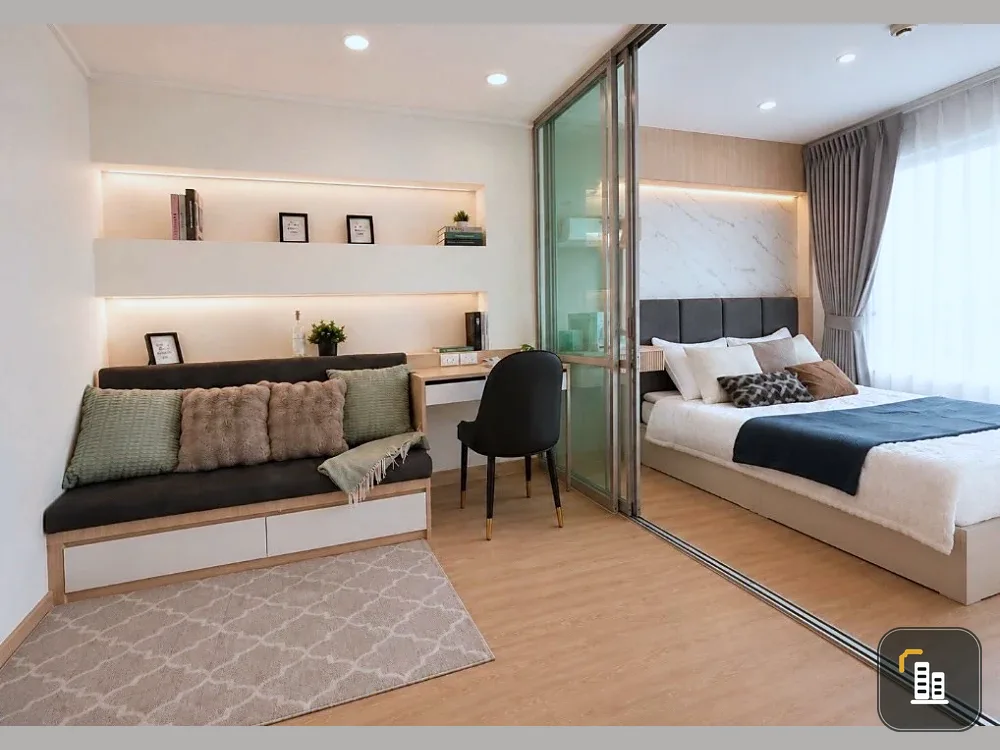 For sale: Lumpini Ville Lasalle-Bearing, corner unit, 15th floor. Private, unobstructed view, pleasant living environment, good orientation, excellent
