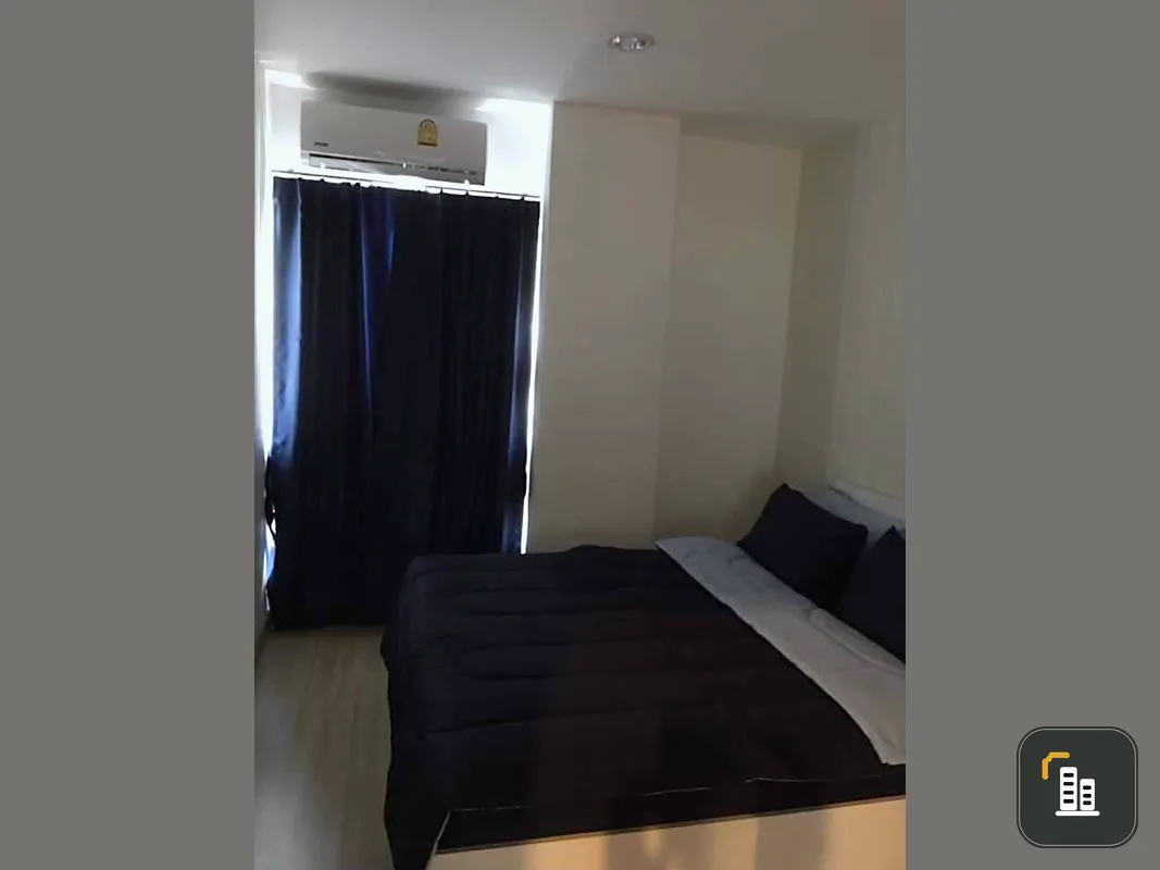 Selling The Kith Tiwanon, a simple decorated room, turquoise tones, 2 bedrooms, 1 bathroom, garden view, airy