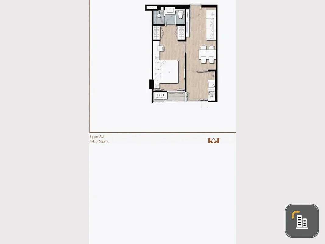 Condo for sale, KLASS SIAM, 1 bedroom, 1 bathroom, size 44.1 sqm., 5th floor.
