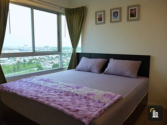 Condo for rent, Lumpini Mega City Bangna, has balcony, corner room, city view, good atmosphere.