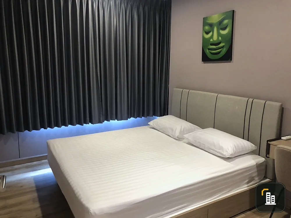 For rent!! Niche Mono Condo, Sukhumvit-Bearing, 33rd floor (top floor), Chao Phraya River view, fully furnished, don't miss it!!