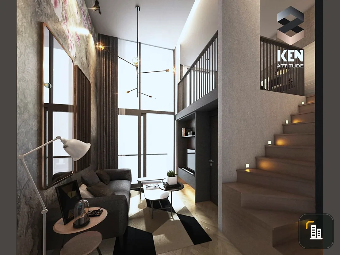 Selling down payment, Condo Ken Attitude Rattanathibet loft style, 2 floors, next to the Chao Phraya River, near BTS. Don't miss it!!