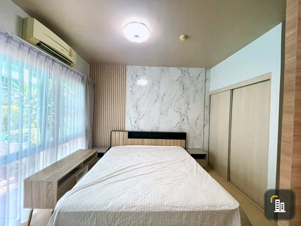 Condo for sale A Space Sukhumvit 77 balcony room next to the pool. New renovation, luxury marble pattern. ready to move in