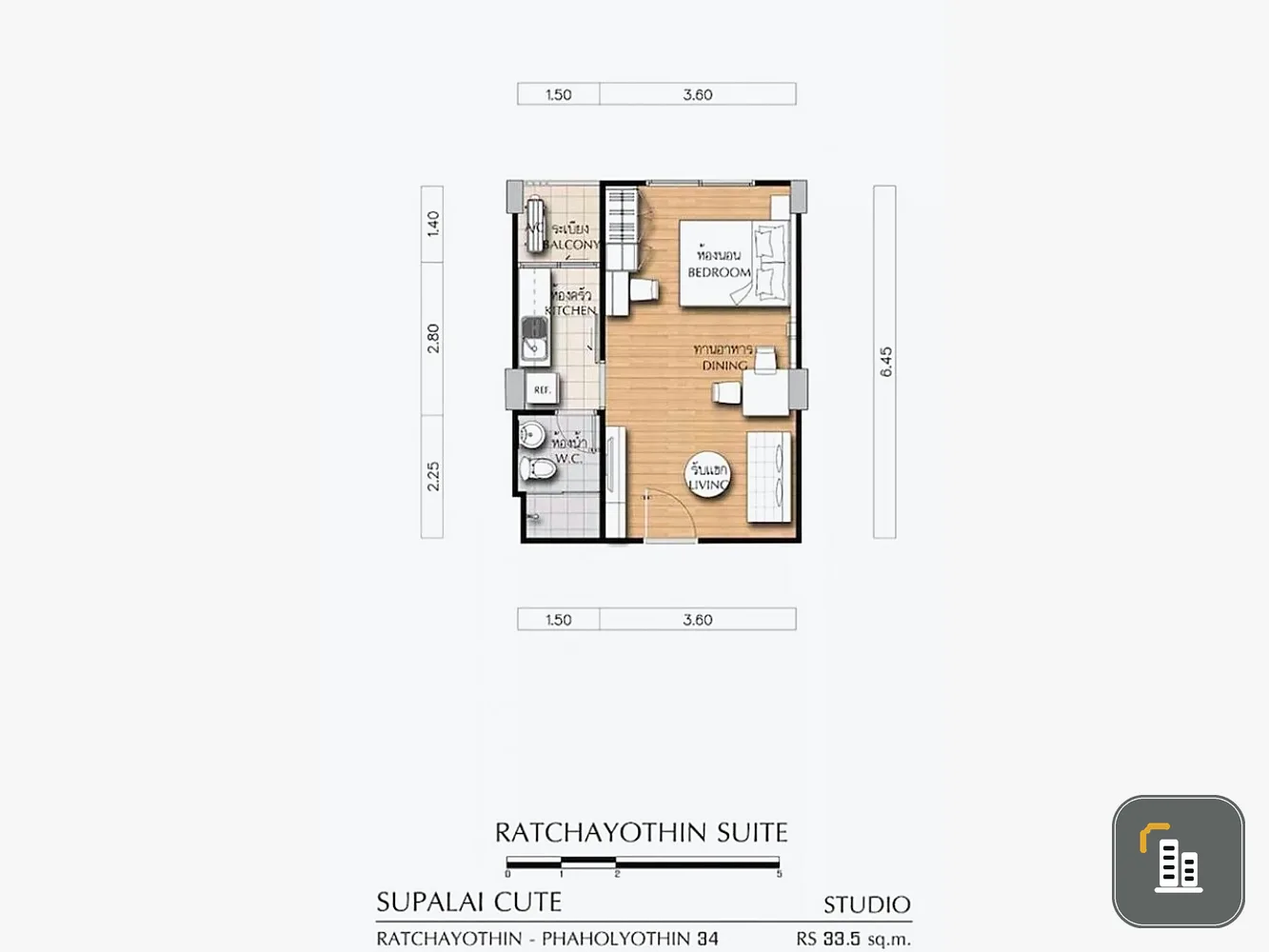 Sale Supalai Cute Ratchayothin - Phaholyothin 34, 3rd floor, Studio room, good furniture. This must be booked quickly.