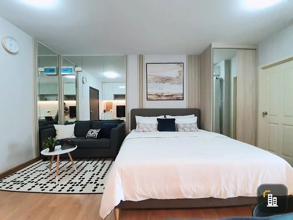 For rent Supalai Vista, Pak Kret Intersection, beautiful room, 12th floor, pool view Drag a nice bag and walk in.