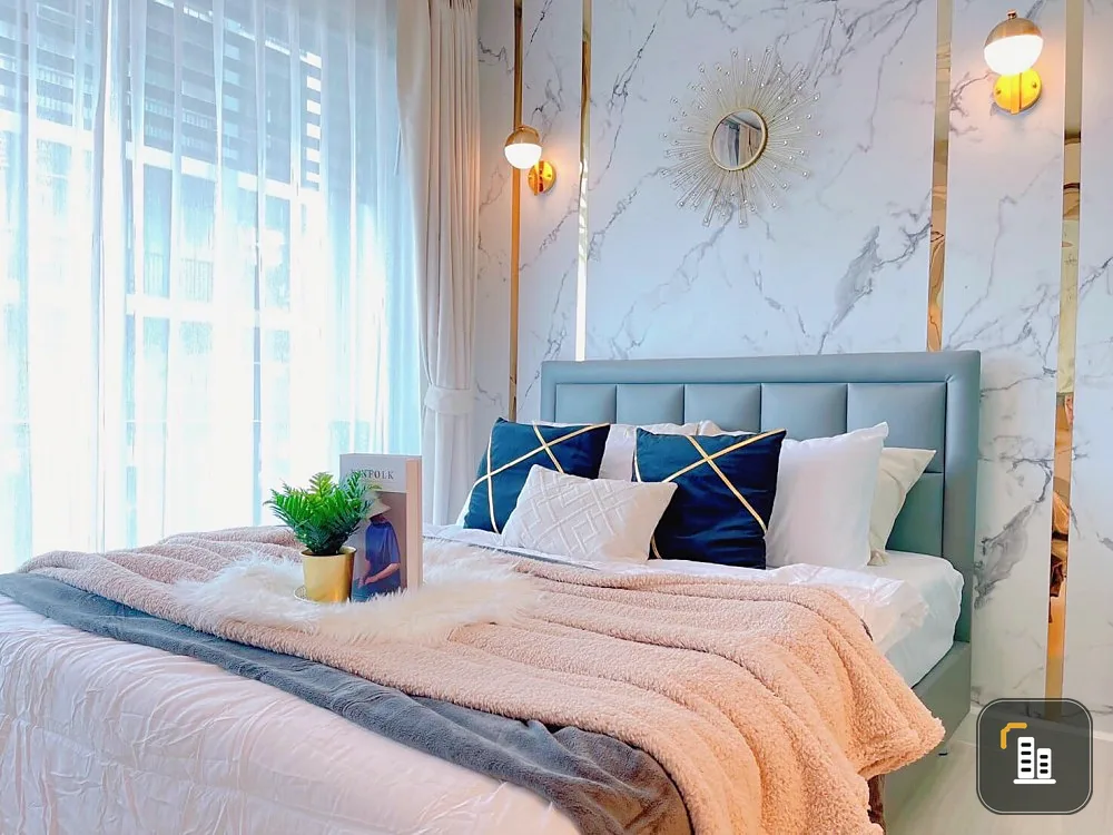 Condo for sale Espace Me Sukhumvit 77 nice decorated room The color tone is very cute. clunky wallpaper Tell me don't miss it