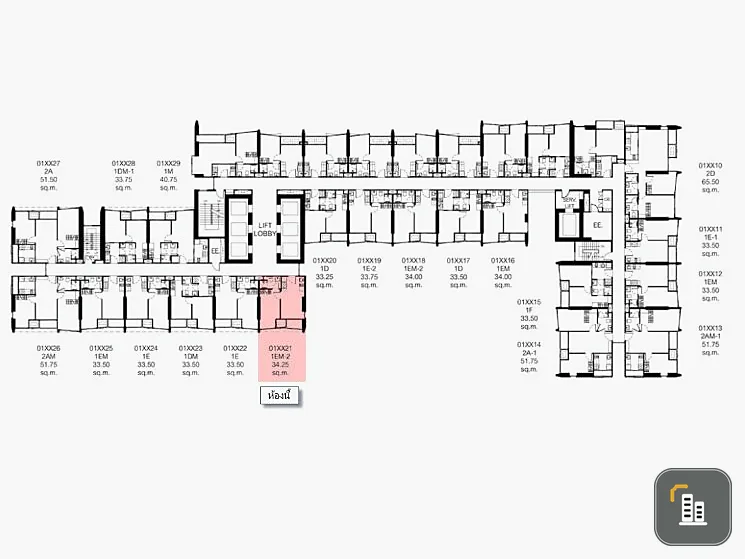 Sale down payment The Line Phahon-Pradipat, 1 bedroom 34.25 sq m. 31st floor, corner room, east, very private