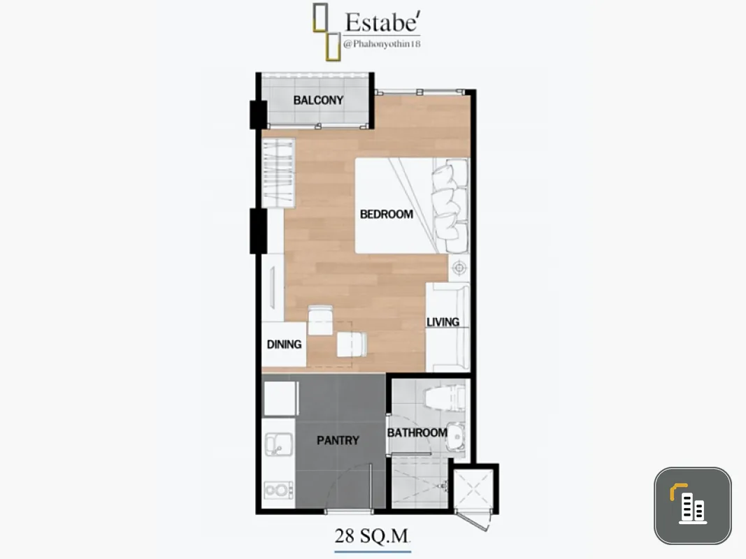 Sell ++ ESTABE Phahon 18, selling cheap, ready to move in, room size 28 sqm, 7th floor, Building A, north balcony, no building blocking the view!!