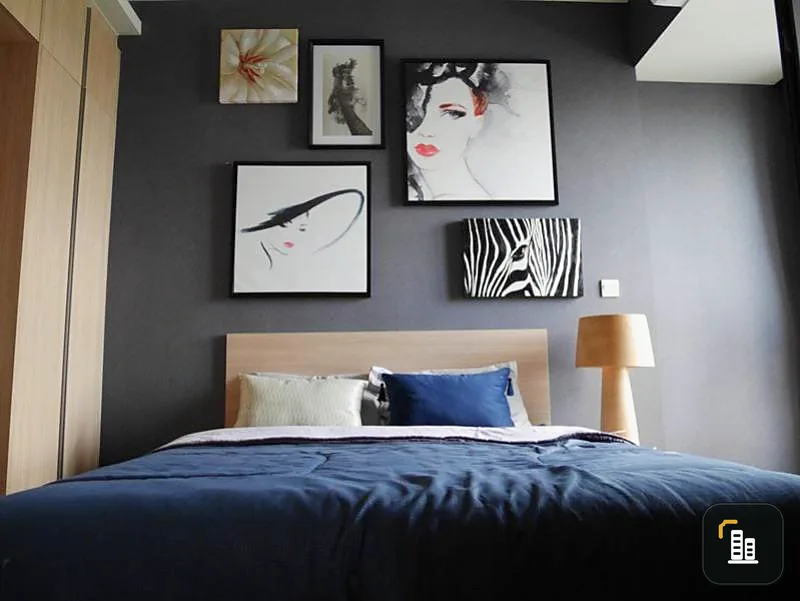 M Jatujak for sale, a room decorated in blue tones, giving a sense of discovery, with built-in, fully furnished, if interested, hurry