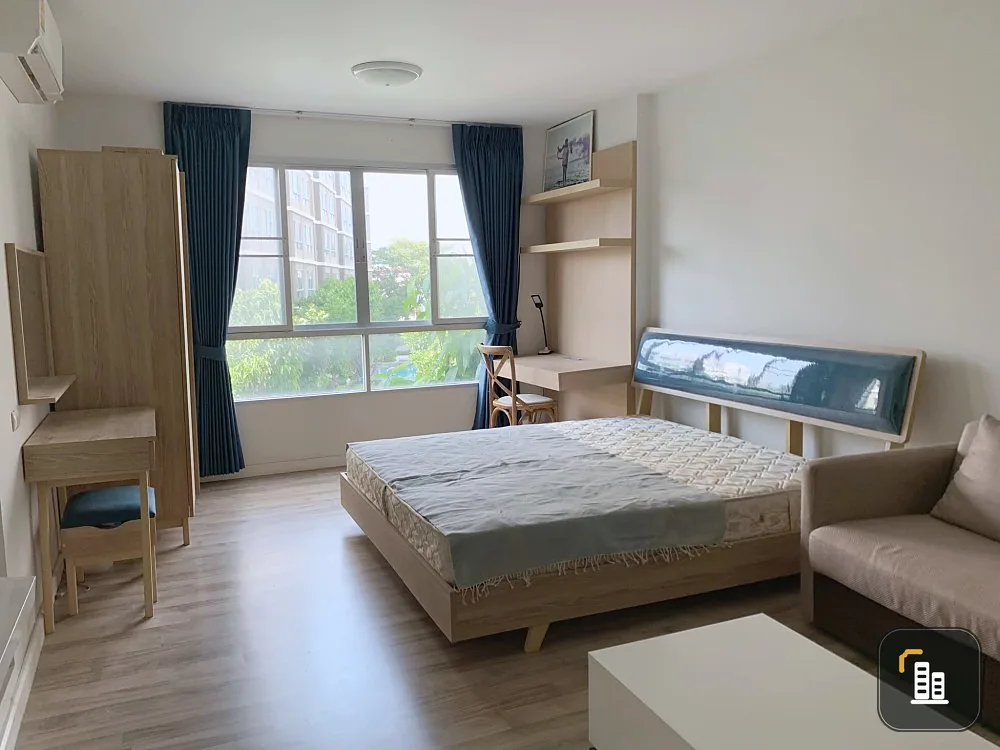 For rent, D Condo Campus Rangsit Phase 2, 3rd floor, Building B, pool view. Comes with full decoration. Book now.