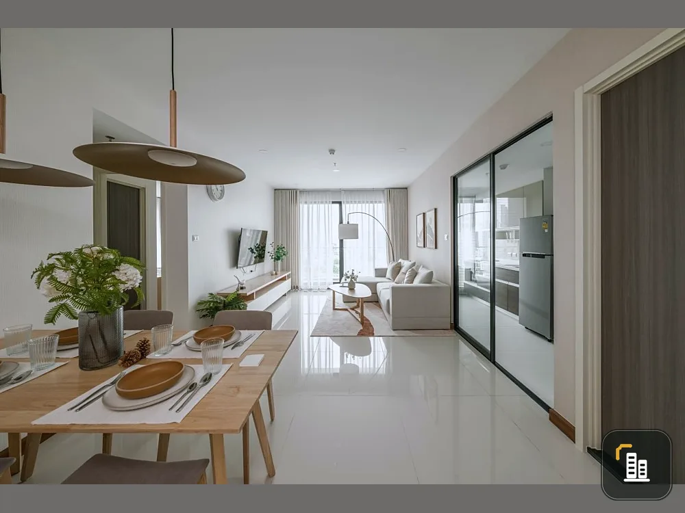 For rent, Supalai Premier Charoennakorn, decorated in Scandinavian style. Fully furnished, 19th floor, high view, book now.