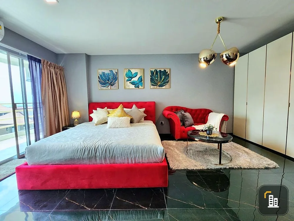 For sale, sea view Jomtien Condominium 1-8 (Jomtien), studio room, decorated with built-in marble pattern, reserve quickly.