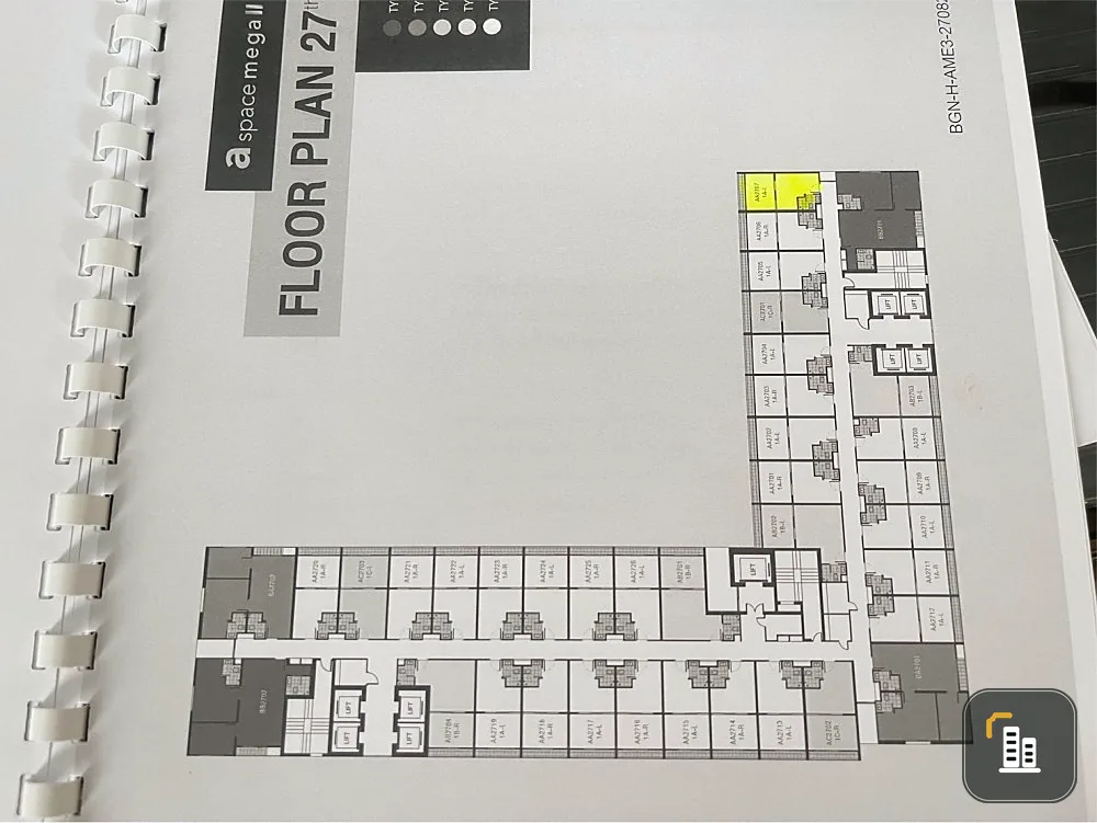 Selling down payment A Space Mega 2, 27th floor, good view, good location, nice project. Book now, don't miss it, hurry.