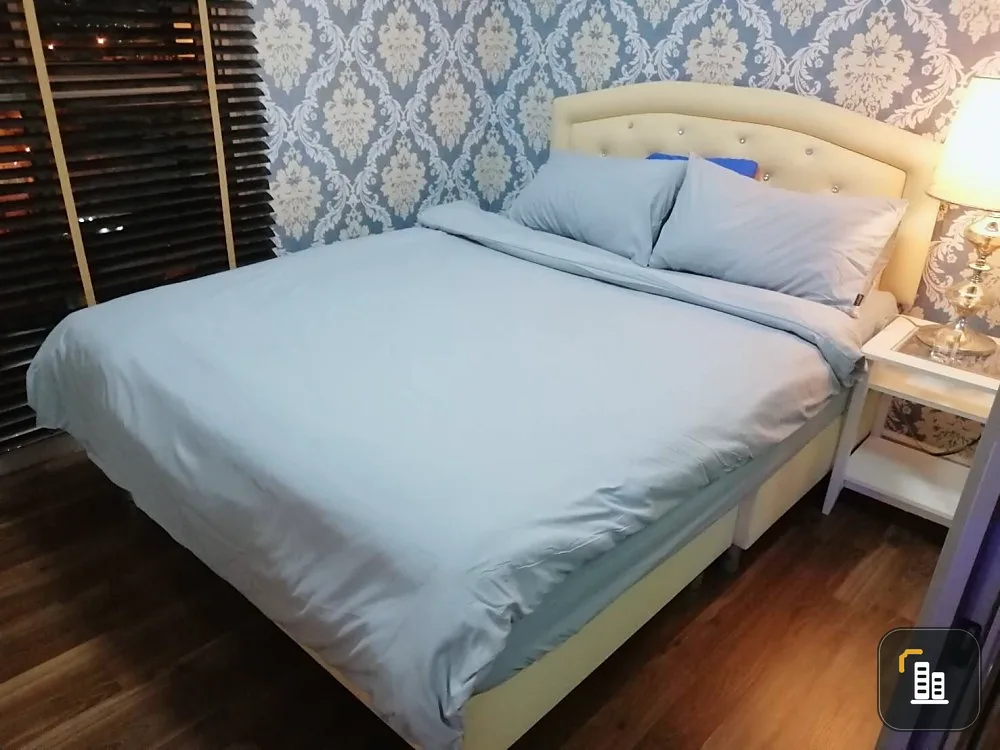 Condo for rent, A Space Me Bangna, decorated with wallpaper, high floor, fully furnished. Don't delay.