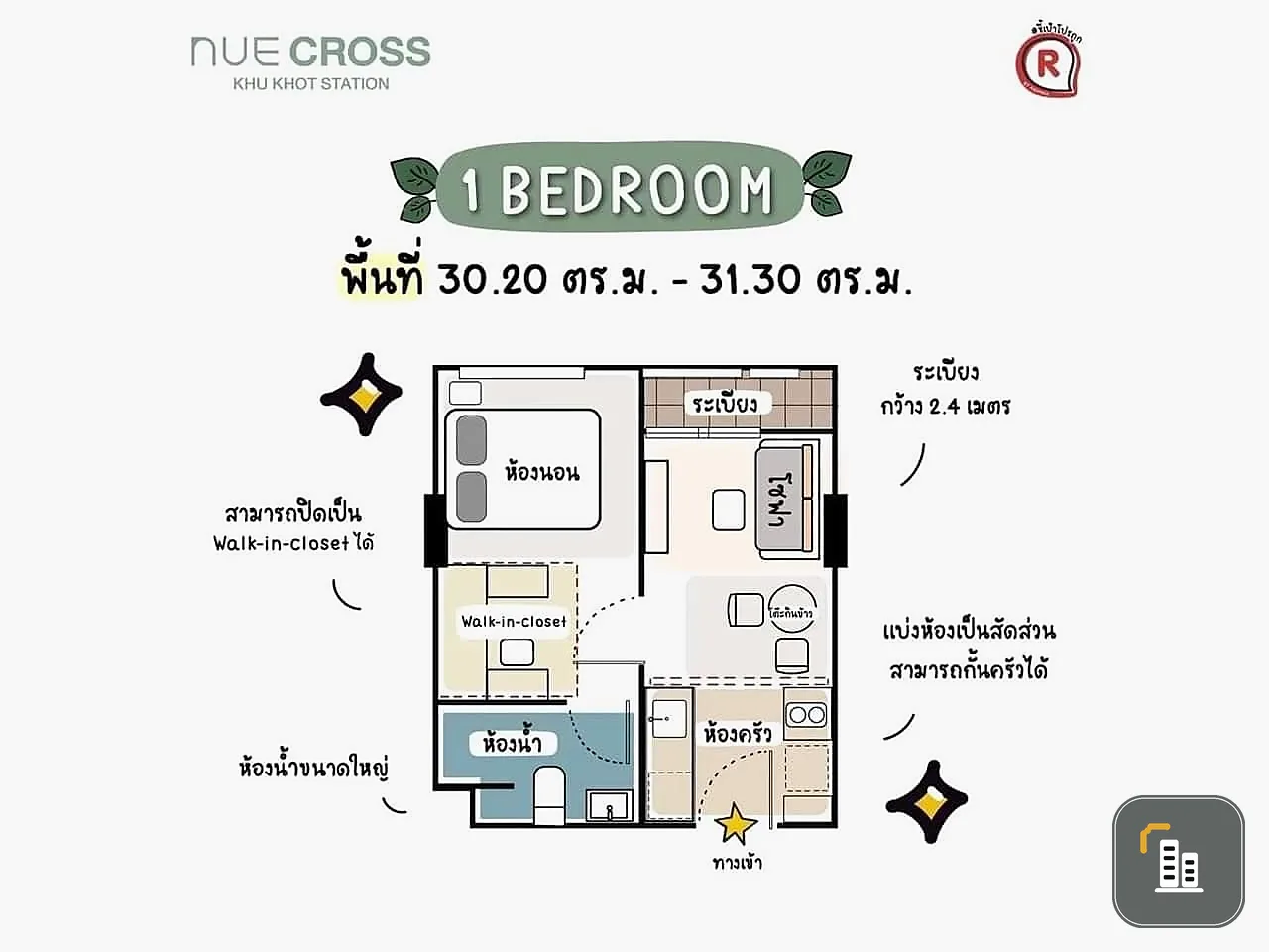 Selling down payment New Cross Khu Khot Station, Building B, 5th floor, good location, nice project, hurry and reserve now, don't miss it.