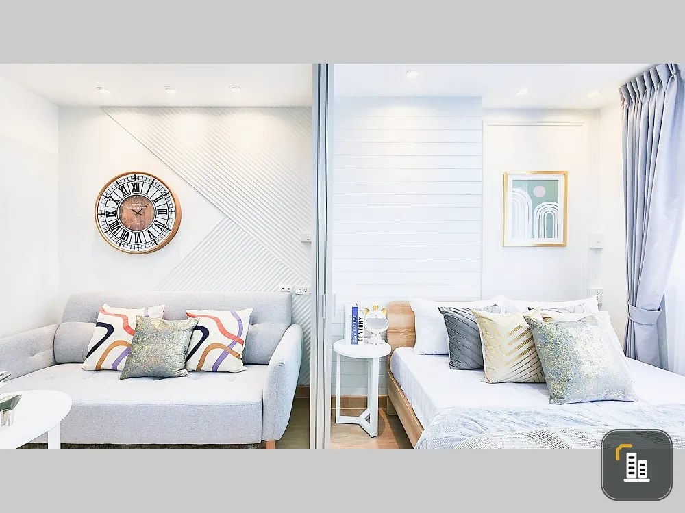 Lumpini Mega City Bangna for sale, 16th floor, room decorated in white tones, minimalist style, so livable, don't miss it.