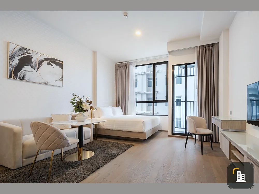 For rent, Park Origin Phayathai, beautifully decorated room. The whole room has wallpaper installed. It's very livable. Hurry and reserve before you m