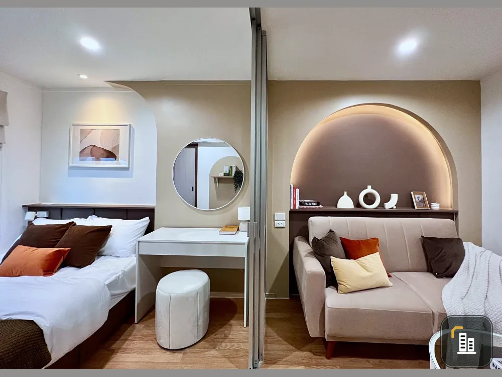 Urgent sale!! Condo Lumpini Mega City Bangna, 16th floor, Building C, for sale with furniture, beautiful, warm tones, good price, don't miss it!!