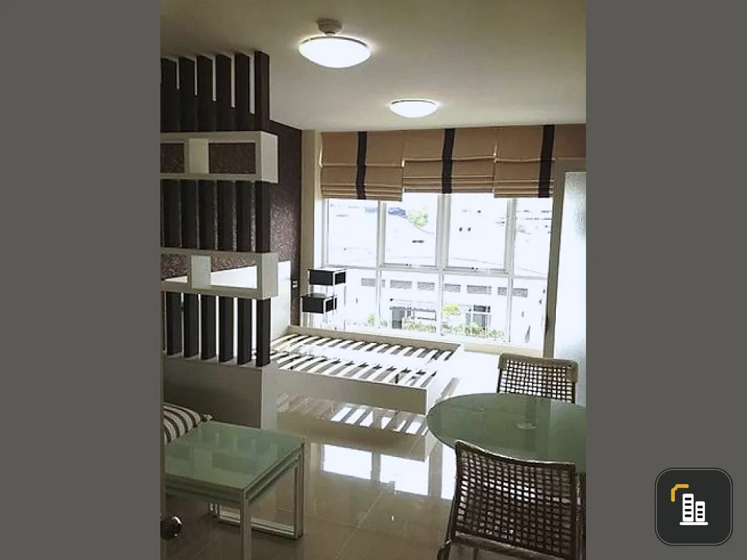 For rent, Garden Asoke-Rama 9, simple style room, white-brown tone, fully furnished, ready to move in