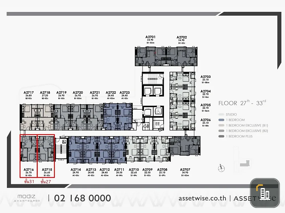 Selling down payment Modiz Avantgarde, 27th floor, south side, room A2715, good location, nice project, book now, don't miss it.
