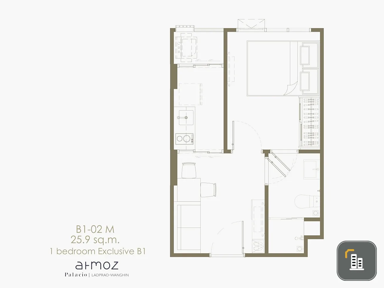 Down payment sale, Atmoz Palacio Lat Phrao-Wang Hin, 3rd floor, room B321, interested in being an owner. Hurry and reserve now.