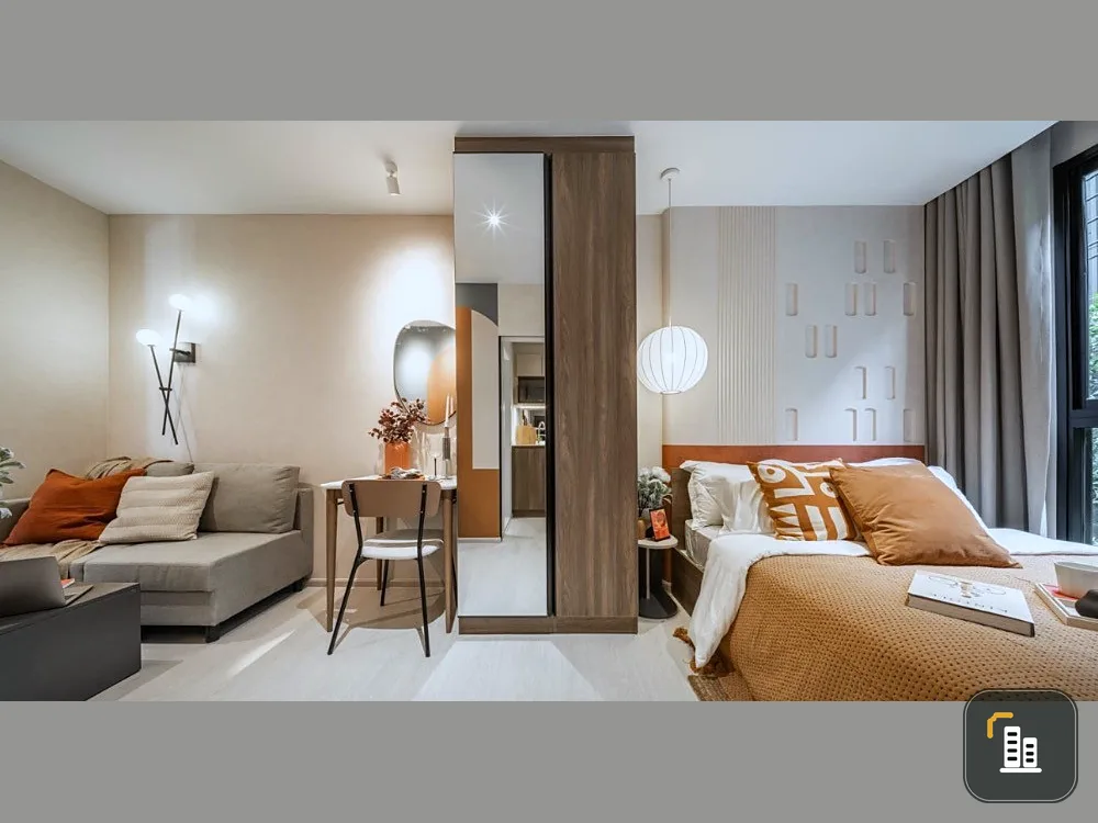 Down payment for sale, New Cross Khu Khot Station, Building F, 6th floor, corner room, quiet atmosphere, nice condo, reserve quickly.