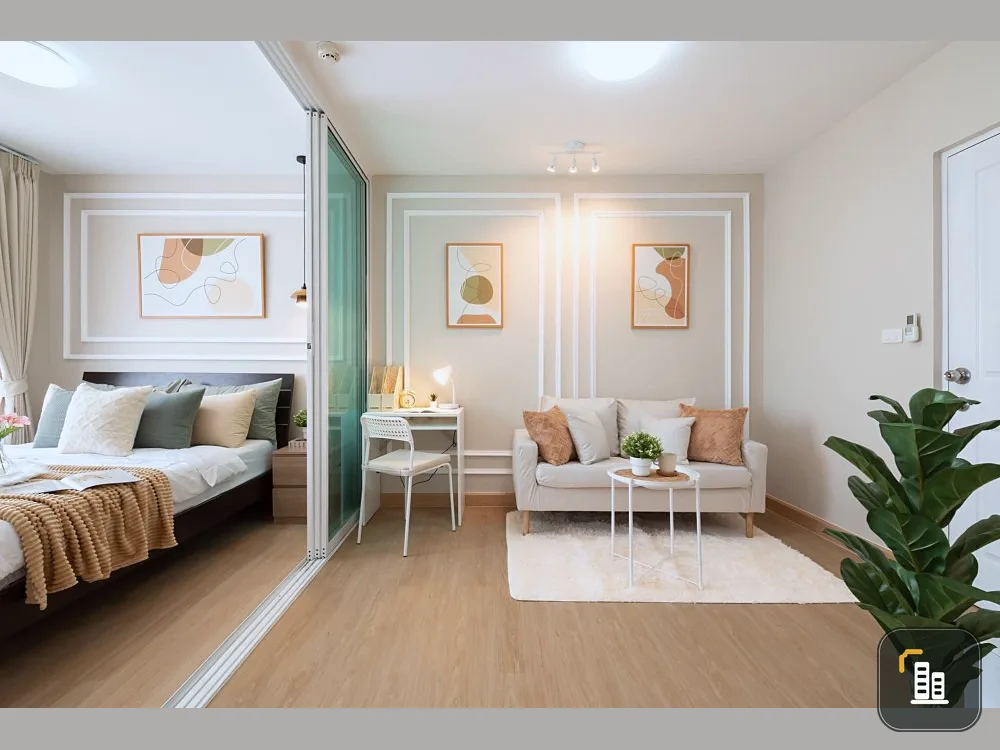 For sale: Plum Condo Samakkhi, well built-in room, divided into clear proportions. Extremely minimalist decorating Own it quickly.