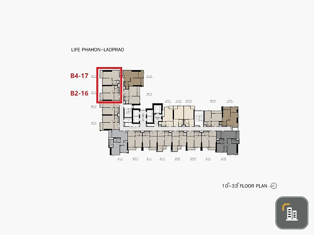 Selling down payment Life Phahon-Lat Phrao, 19th floor, north facing room, the best in the project, open and airy view, don't miss it, book now.