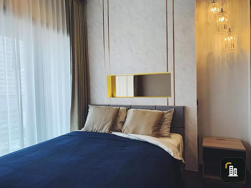 For rent, The Line Asoke-Ratchada, 1 bedroom, 1 bathroom, 36 sq m with walk-in closet, 14th floor, beautiful view, book now.