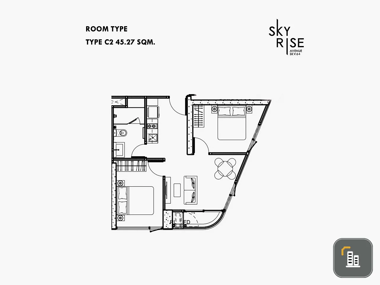 Selling down payment Skyrise Avenue Sukhumvit 64, 16th floor, 2 bedrooms, 1 bathroom, near BTS, convenient travel, don't miss it.