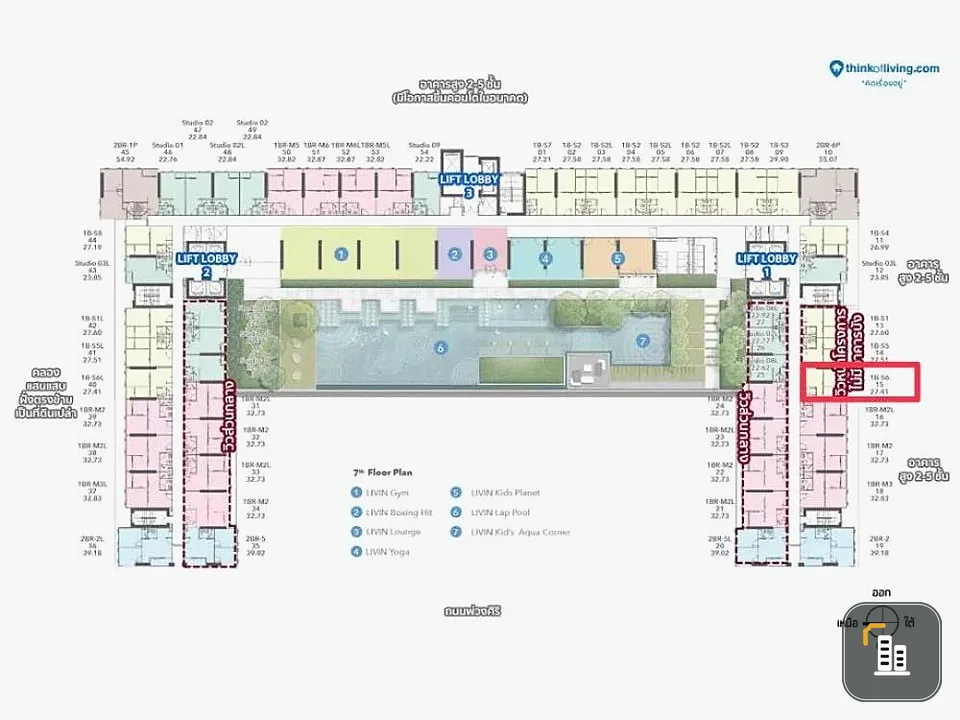 Selling down payment for The Livin Ramkhamhaeng, 7th floor, 1 bedroom, 1 bathroom, near the BTS, very convenient to travel, fully equipped common area