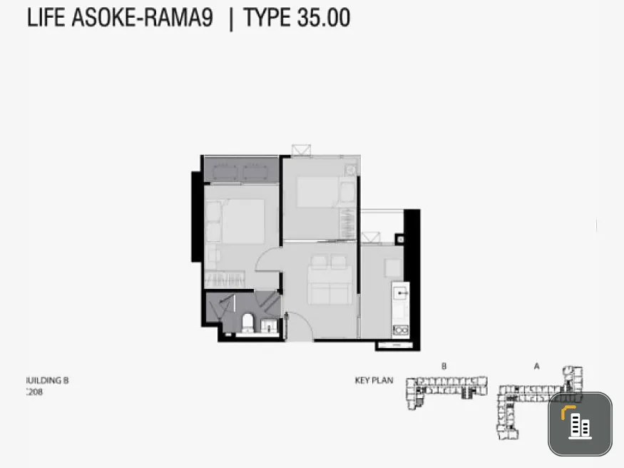 Sale down payment Life Asoke - Rama 9 is a corner room, special floor plan, only one floor per room. And it's only at Building B. Buy it now.