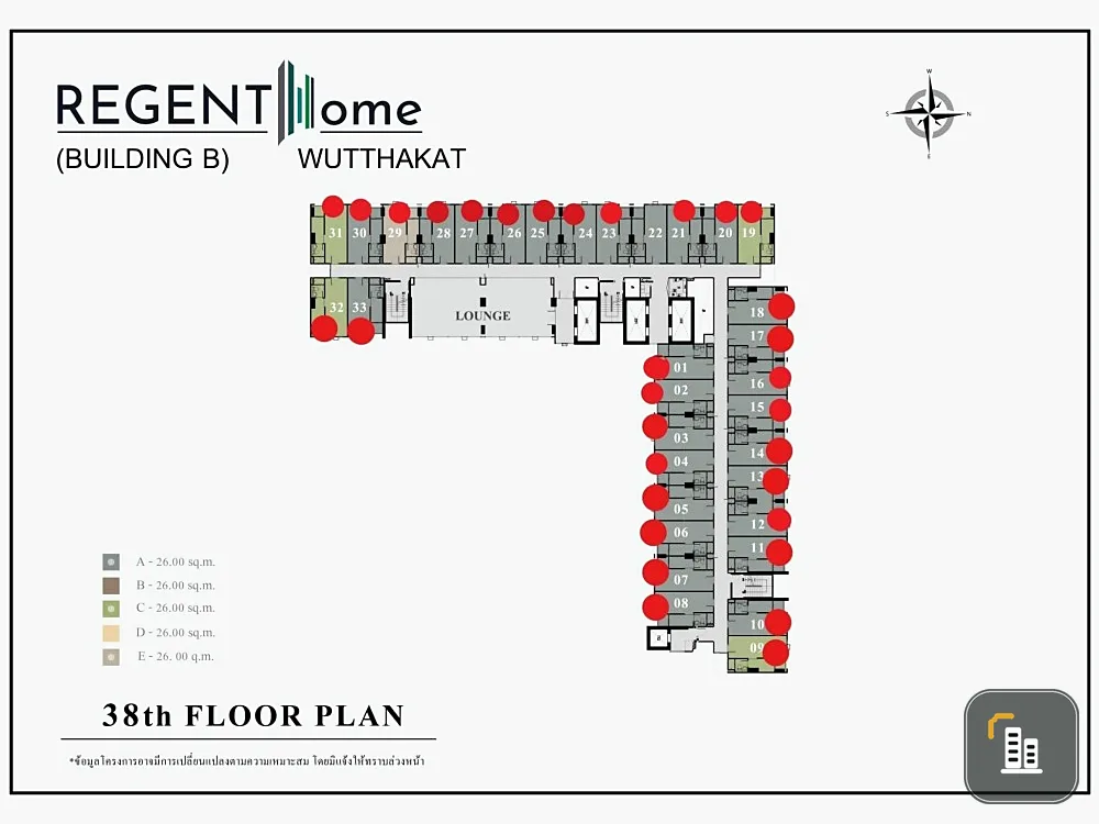 Selling down payment Regent Home Wuttakat, 38th floor, high floor, good view, nice project, book now, hurry!