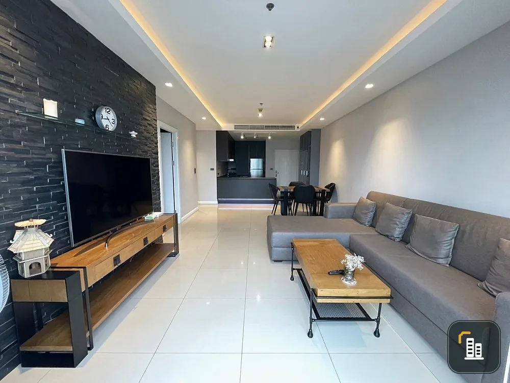 For sale: The Prime 11, large modern kitchen in a minimalist style, spacious living room with panoramic city view from the 23rd floor.
